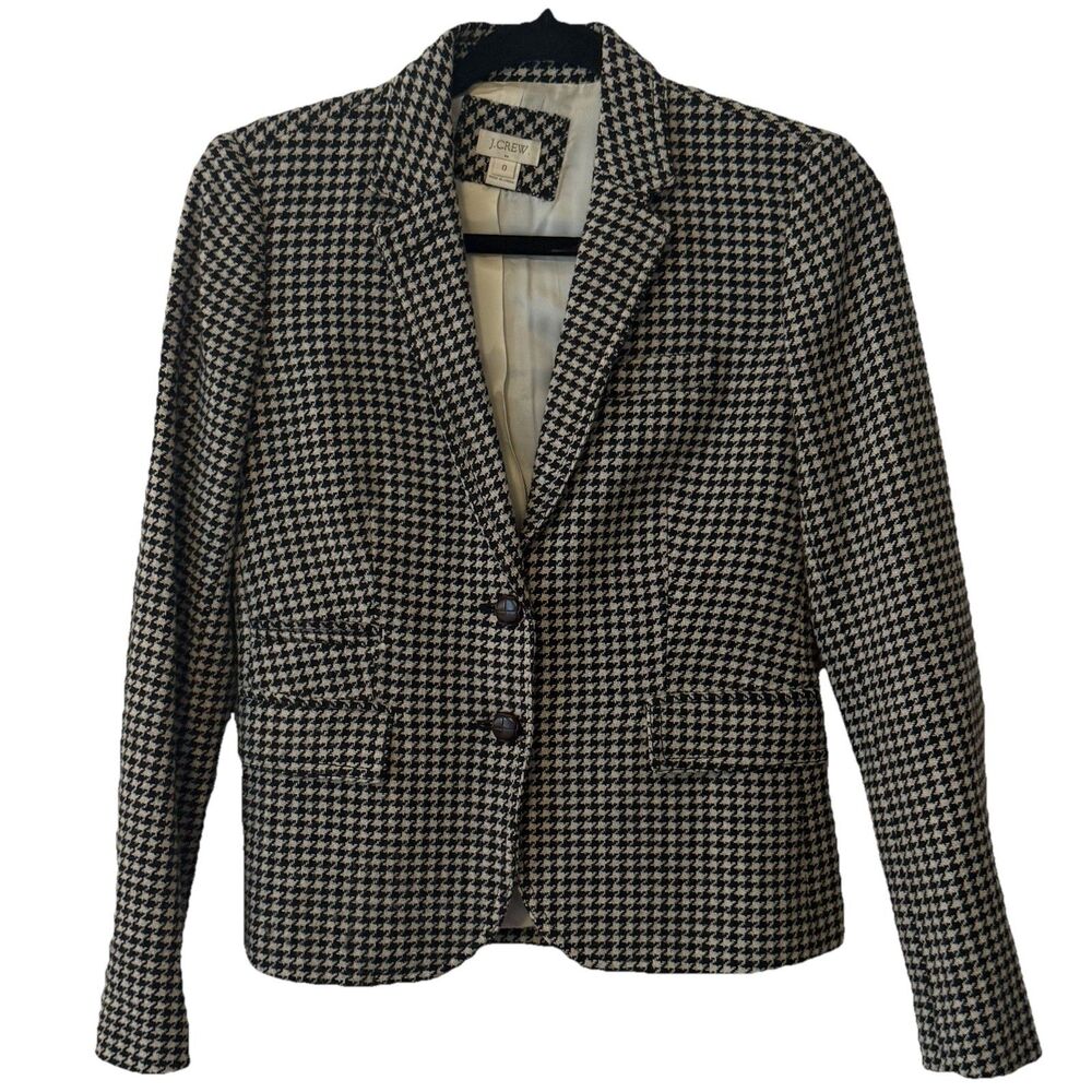 J.Crew Women’s Houndstooth Wool Blend Blazer Jacket Size 0 Black Cream Fall 2013